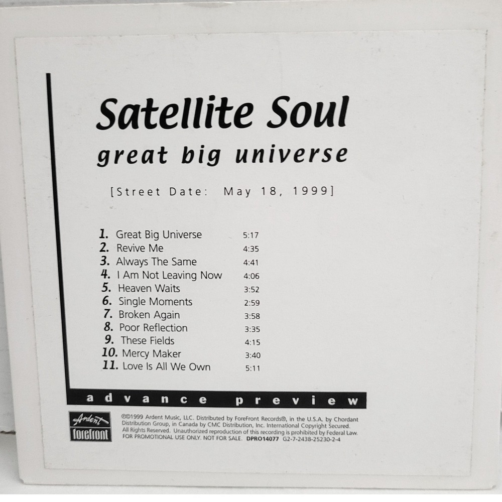 Satellite Soul Great Big Universe Promo CD‎ 1999 Advance Preview Ardent VTG
